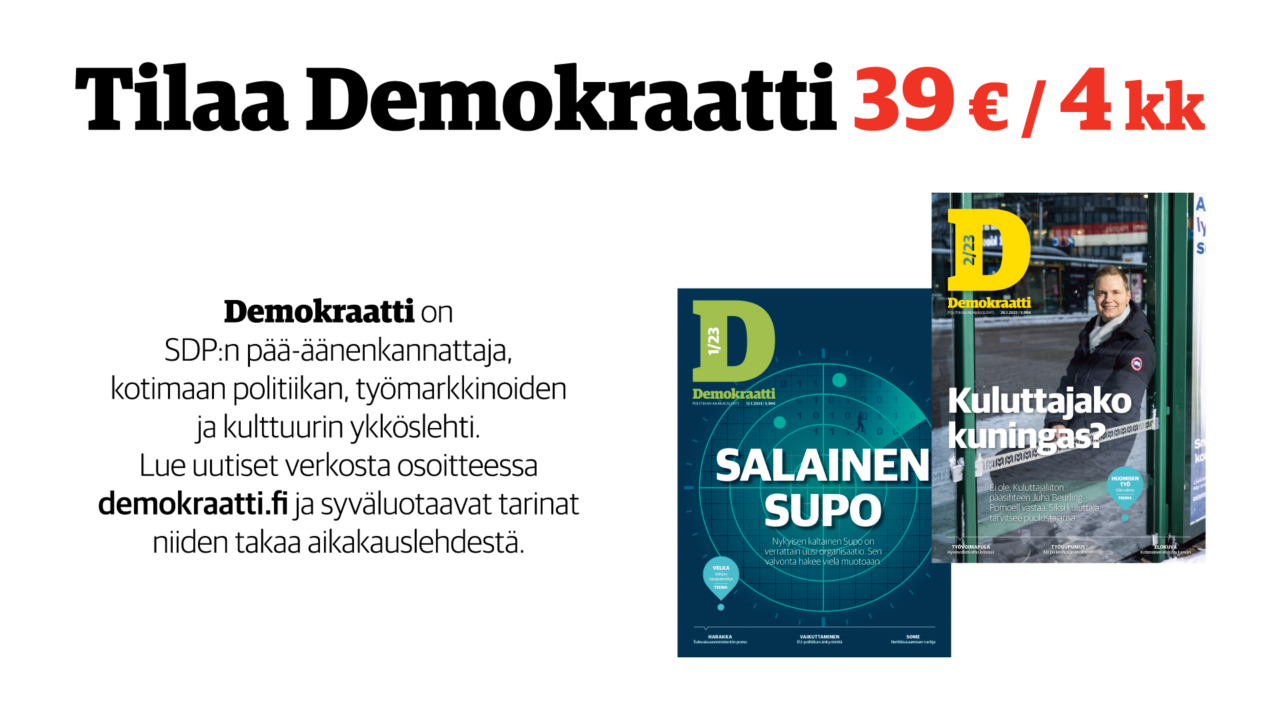 Demokraatti tilausmainos, 39 €/4 kk